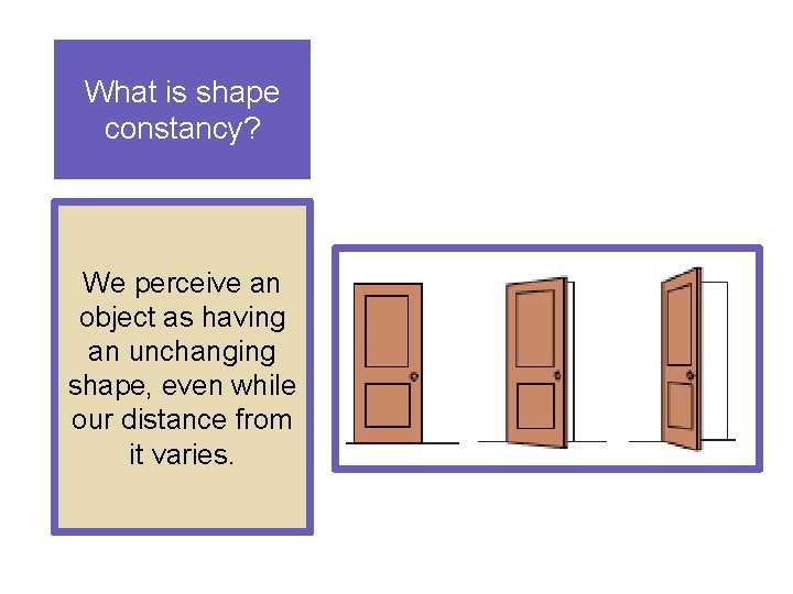 What is shape constancy? We perceive an object as having an unchanging shape, even