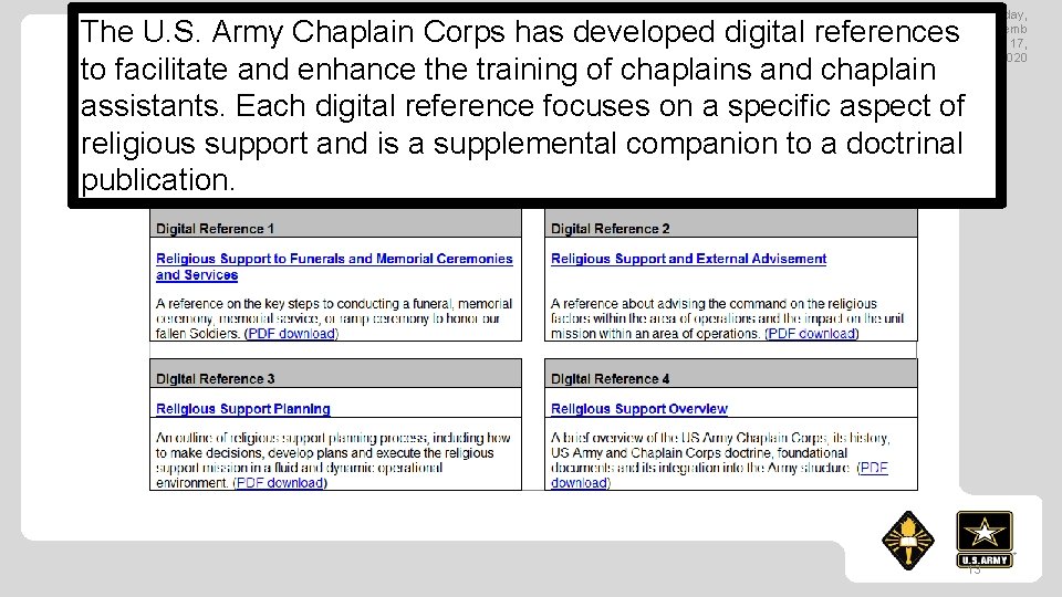 Thursday, Septemb er 17, 2020 The U. S. Army Chaplain Corps has developed digital