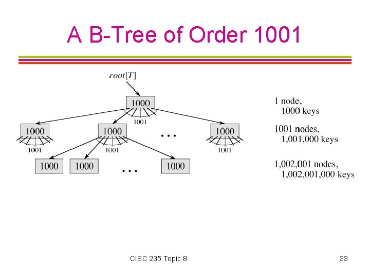 A B-Tree of Order 1001 CISC 235 Topic 8 33 