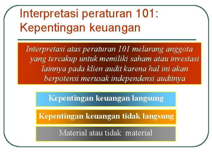 Interpretasi peraturan 101: Kepentingan keuangan Interpretasi atas peraturan 101 melarang anggota yang tercakup untuk