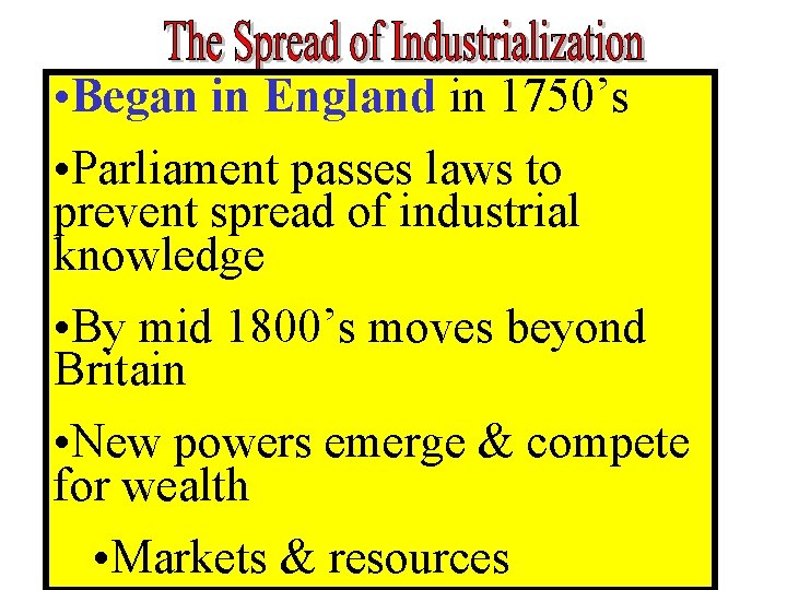 • Began in England in 1750’s • Parliament passes laws to prevent spread • Began in England in 1750’s • Parliament passes laws to prevent spread