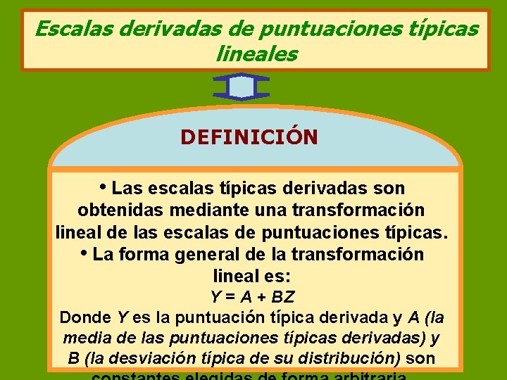 Escalas derivadas de puntuaciones típicas lineales DEFINICIÓN • Las escalas típicas derivadas son obtenidas