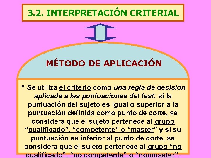 3. 2. INTERPRETACIÓN CRITERIAL MÉTODO DE APLICACIÓN • Se utiliza el criterio como una