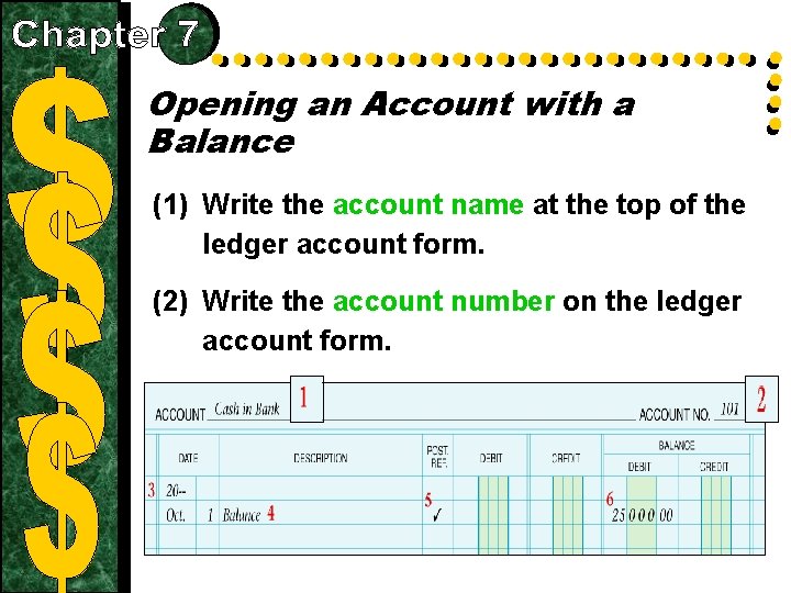 Opening an Account with a Balance (1) Write the account name at the top