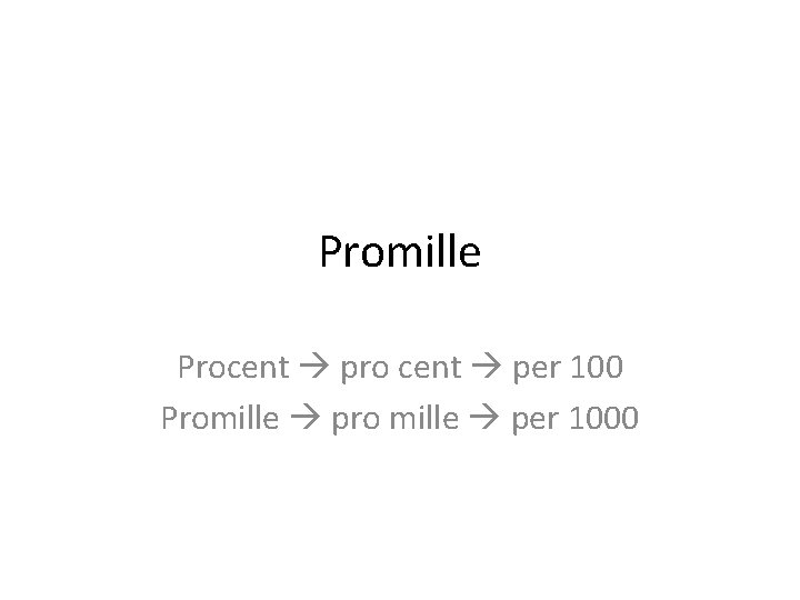 Promille Procent pro cent per 100 Promille pro mille per 1000 