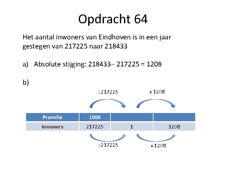 Opdracht 64 Het aantal inwoners van Eindhoven is in een jaar gestegen van 217225