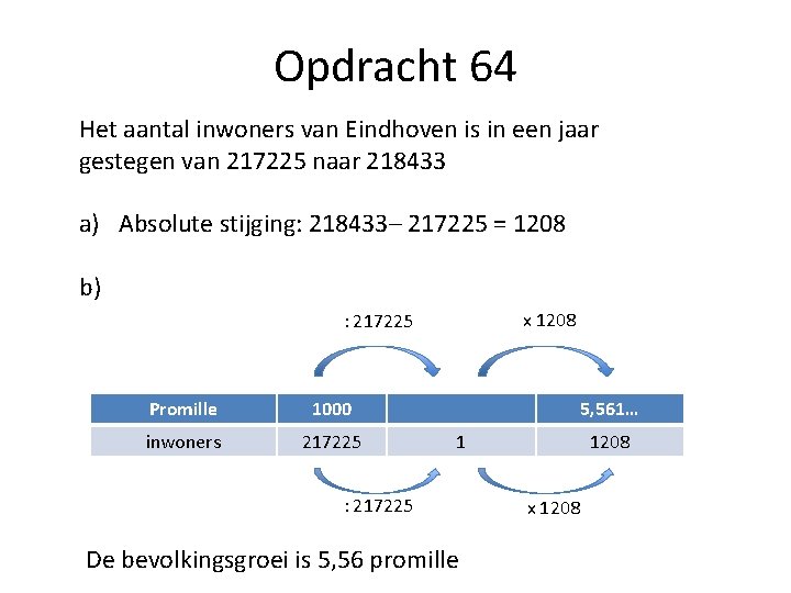 Opdracht 64 Het aantal inwoners van Eindhoven is in een jaar gestegen van 217225