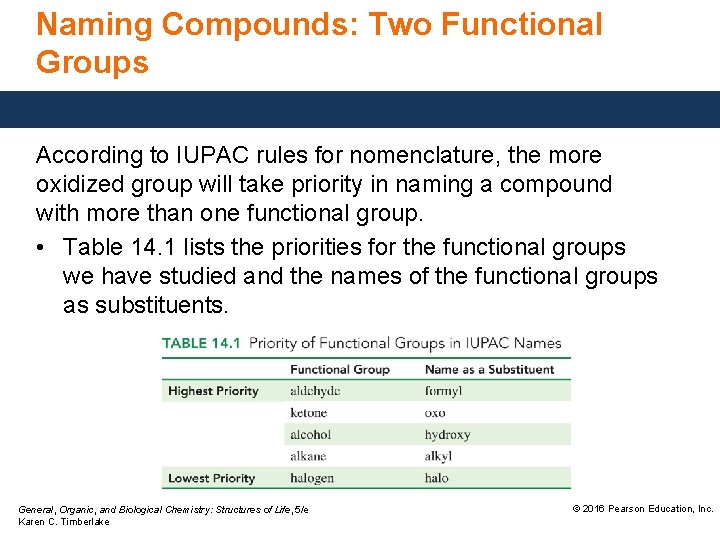 Naming Compounds: Two Functional Groups According to IUPAC rules for nomenclature, the more oxidized