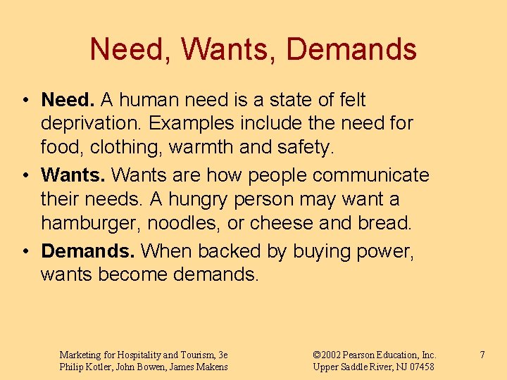 Need, Wants, Demands • Need. A human need is a state of felt deprivation.