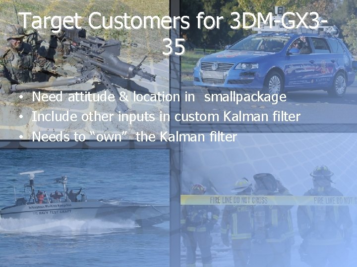 Target Customers for 3 DM-GX 335 • Need attitude & location in smallpackage •