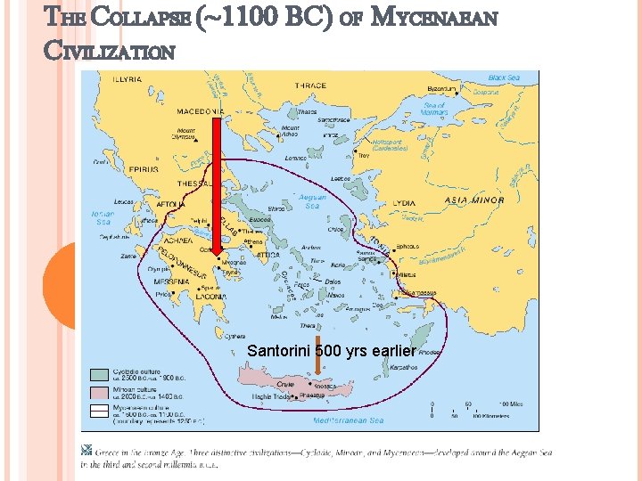 THE COLLAPSE (~1100 BC) OF MYCENAEAN CIVILIZATION Santorini 500 yrs earlier 