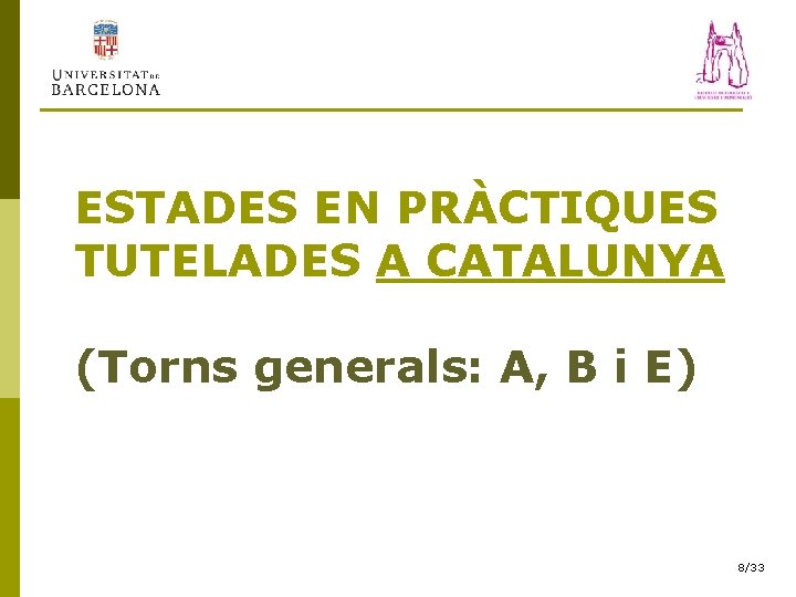 ESTADES EN PRÀCTIQUES TUTELADES A CATALUNYA (Torns generals: A, B i E) 8/33 