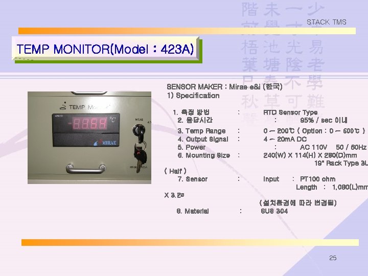 STACK TMS TEMP MONITOR(Model : 423 A) SENSOR MAKER : Mirae e&i (한국) 1)