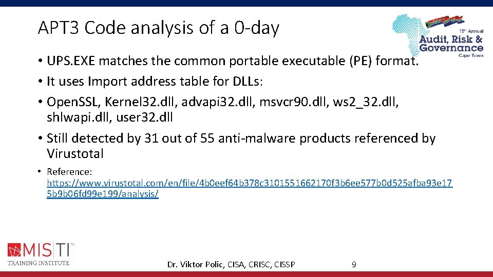 APT 3 Code analysis of a 0 -day • UPS. EXE matches the common APT 3 Code analysis of a 0 -day • UPS. EXE matches the common