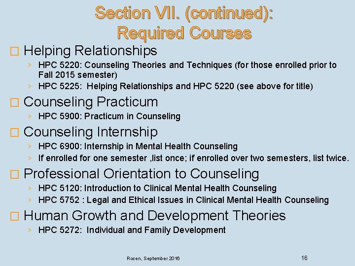 Section VII. (continued): Required Courses � Helping Relationships › HPC 5220: Counseling Theories and