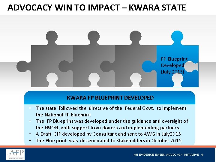 ADVOCACY WIN TO IMPACT – KWARA STATE FP Blueprint Developed (July 2015) KWARA FP ADVOCACY WIN TO IMPACT – KWARA STATE FP Blueprint Developed (July 2015) KWARA FP