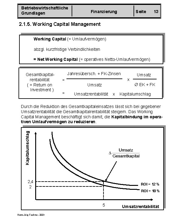 Betriebswirtschaftliche Grundlagen Finanzierung Seite 13 2. 1. 5. Working Capital Management Working Capital (=