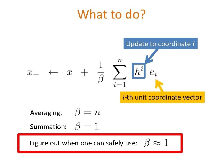 What to do? Update to coordinate i i-th unit coordinate vector Averaging: Summation: Figure