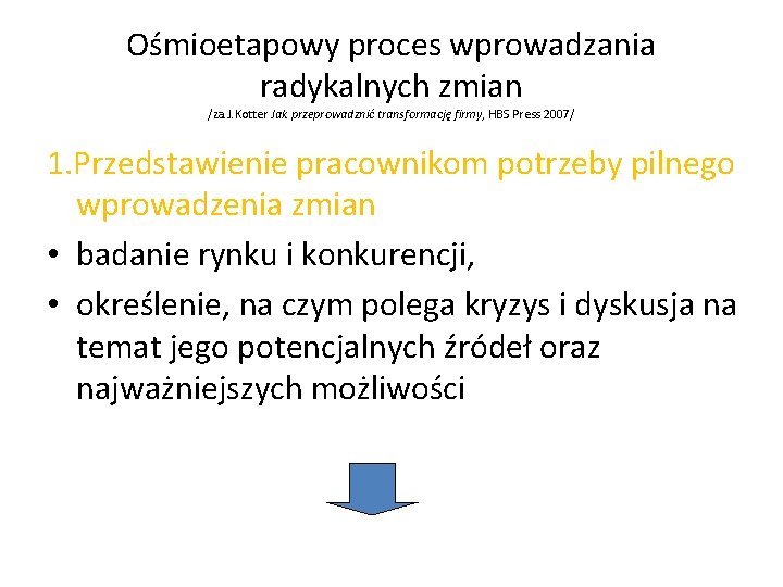 Ośmioetapowy proces wprowadzania radykalnych zmian /za. J. Kotter Jak przeprowadznić transformację firmy, HBS Press