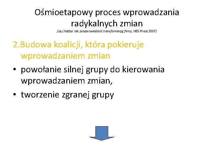 Ośmioetapowy proces wprowadzania radykalnych zmian /za. J. Kotter Jak przeprowadznić transformację firmy, HBS Press