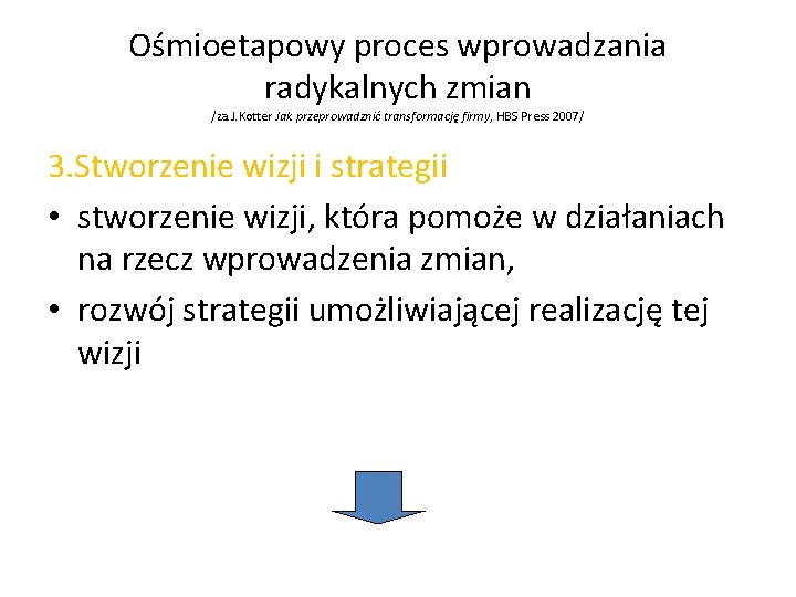 Ośmioetapowy proces wprowadzania radykalnych zmian /za. J. Kotter Jak przeprowadznić transformację firmy, HBS Press