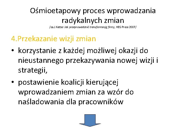 Ośmioetapowy proces wprowadzania radykalnych zmian /za. J. Kotter Jak przeprowadznić transformację firmy, HBS Press