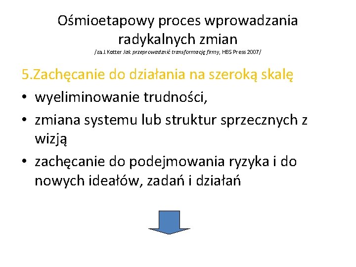 Ośmioetapowy proces wprowadzania radykalnych zmian /za. J. Kotter Jak przeprowadznić transformację firmy, HBS Press