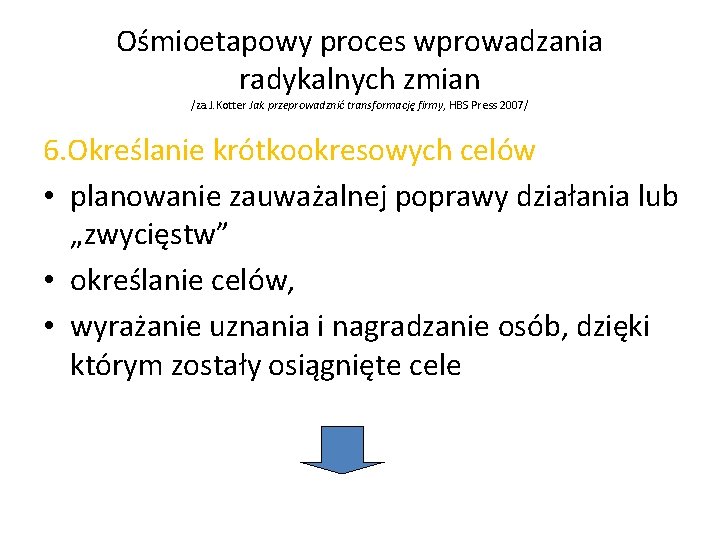 Ośmioetapowy proces wprowadzania radykalnych zmian /za. J. Kotter Jak przeprowadznić transformację firmy, HBS Press