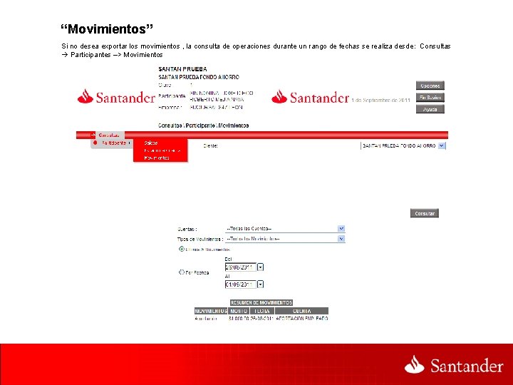 “Movimientos” Si no desea exportar los movimientos , la consulta de operaciones durante un