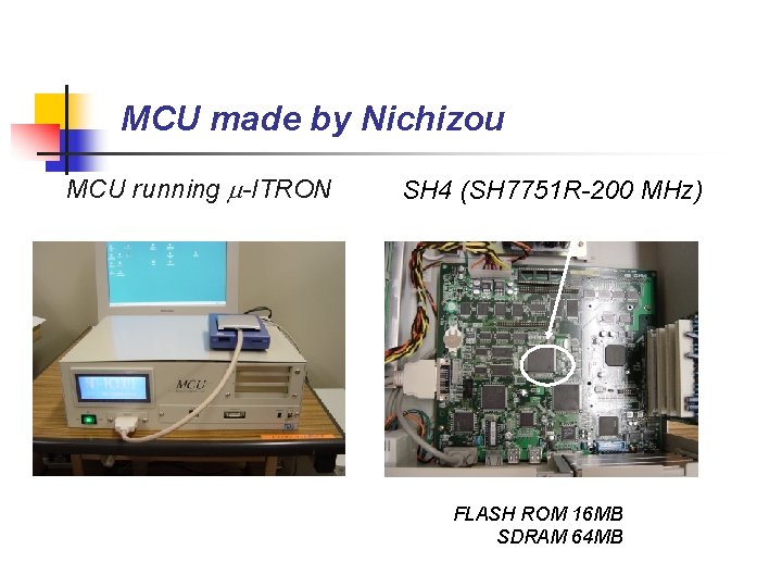 MCU made by Nichizou MCU running -ITRON SH 4 (SH 7751 R-200 MHz) FLASH