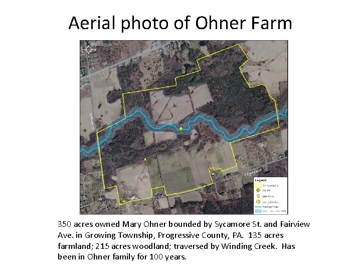 Aerial photo of Ohner Farm 350 acres owned Mary Ohner bounded by Sycamore St.