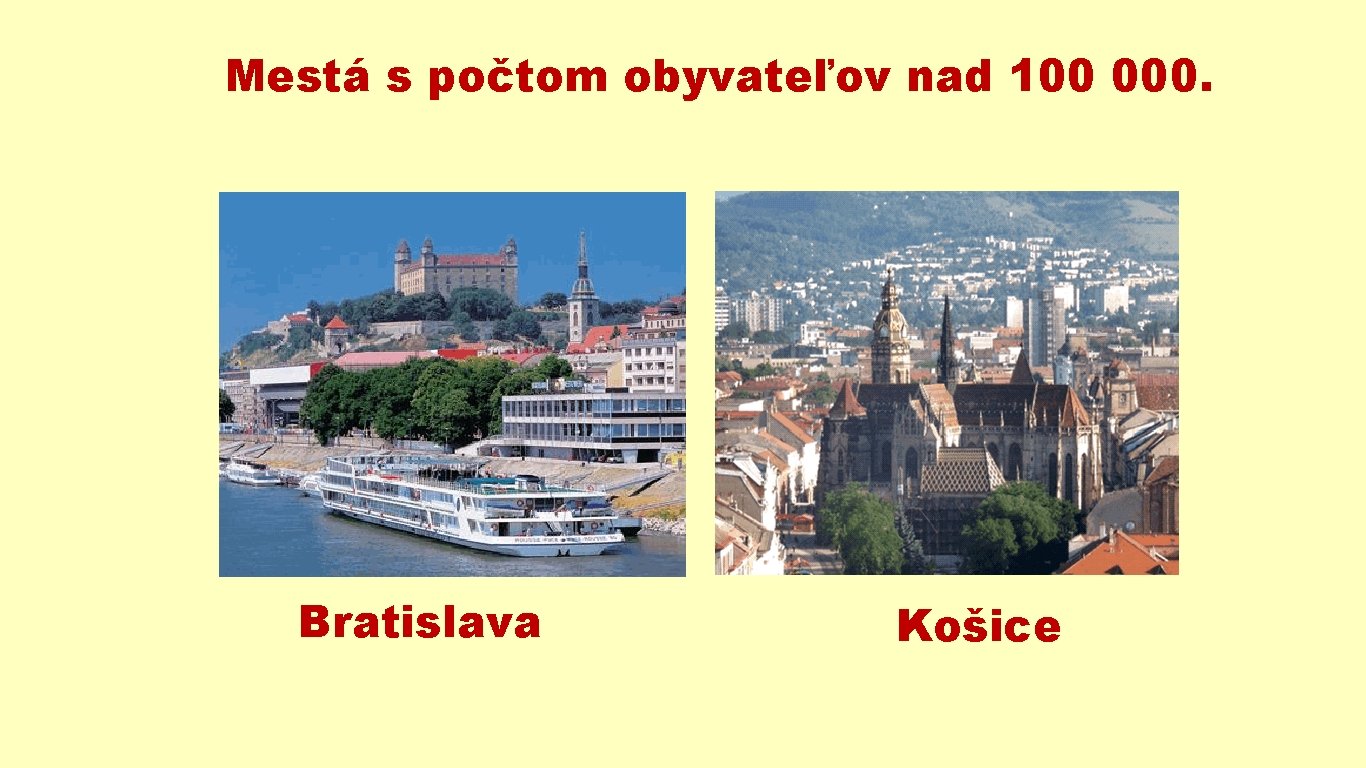 Mestá s počtom obyvateľov nad 100 000. Bratislava Košice 