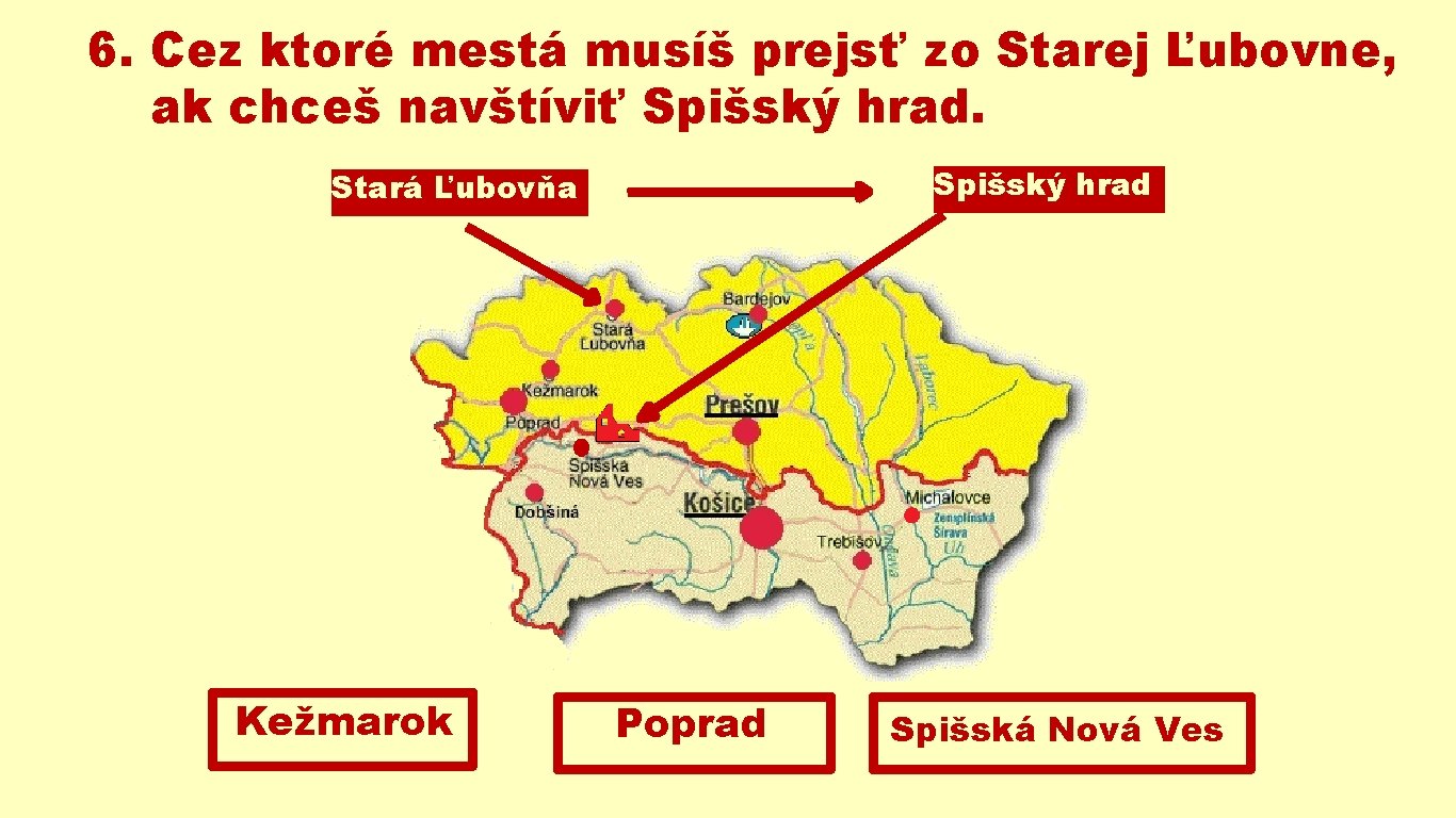 6. Cez ktoré mestá musíš prejsť zo Starej Ľubovne, ak chceš navštíviť Spišský hrad