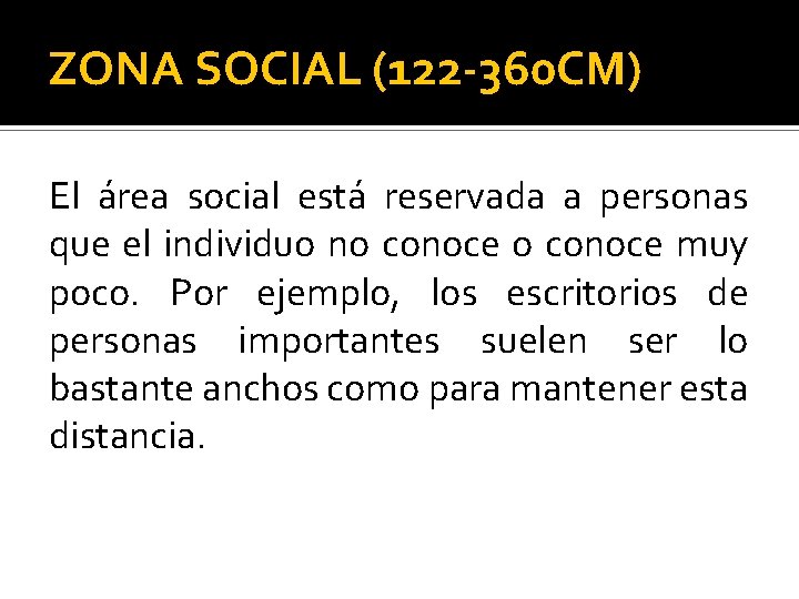 ZONA SOCIAL (122 -360 CM) El área social está reservada a personas que el
