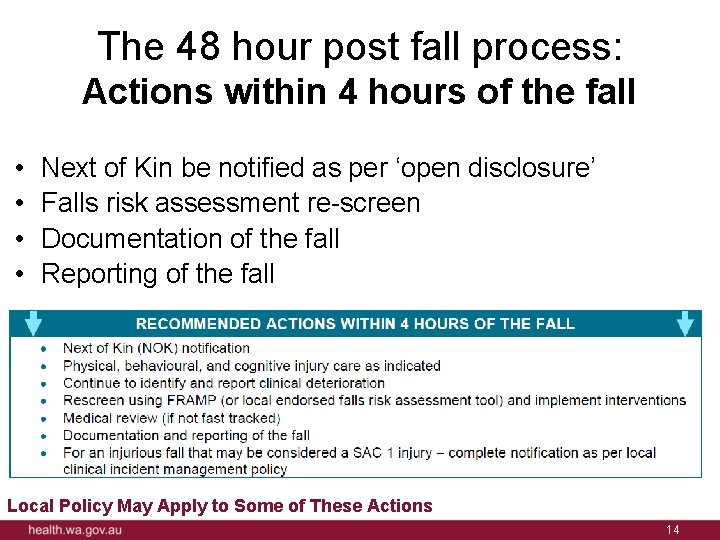 The 48 hour post fall process: Actions within 4 hours of the fall •