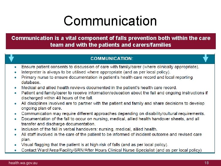 Communication is a vital component of falls prevention both within the care team and