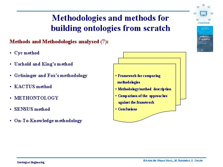 Methodologies and methods for building ontologies from scratch Methods and Methodologies analysed (7): •