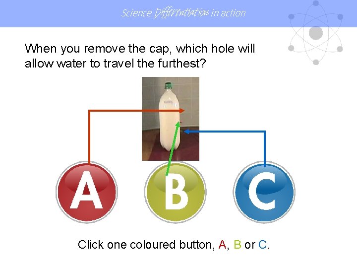 Science Differentiation in action When you remove the cap, which hole will allow water