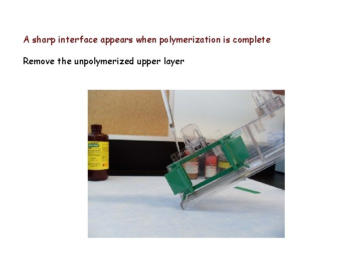 A sharp interface appears when polymerization is complete Remove the unpolymerized upper layer 