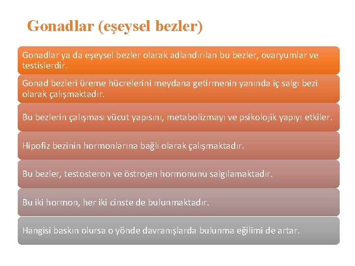 Gonadlar (eşeysel bezler) Gonadlar ya da eşeysel bezler olarak adlandırılan bu bezler, ovaryumlar ve