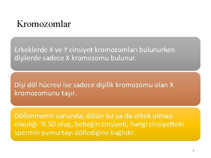 Kromozomlar Erkeklerde X ve Y cinsiyet kromozomları bulunurken dişilerde sadece X kromozomu bulunur. Dişi