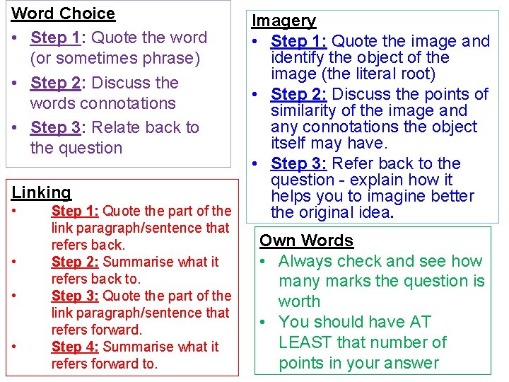 Word Choice • Step 1: Quote the word (or sometimes phrase) • Step 2: