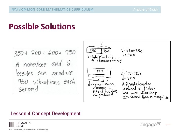 NYS COMMON CORE MATHEMATICS CURRICULUM Possible Solutions Lesson 4 Concept Development © 2012 Common