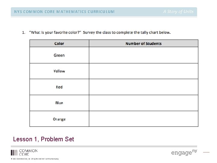 NYS COMMON CORE MATHEMATICS CURRICULUM Lesson 1, Problem Set © 2012 Common Core, Inc.