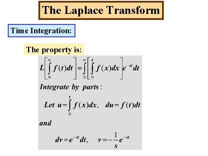 The Laplace Transform Time Integration: The property is: 