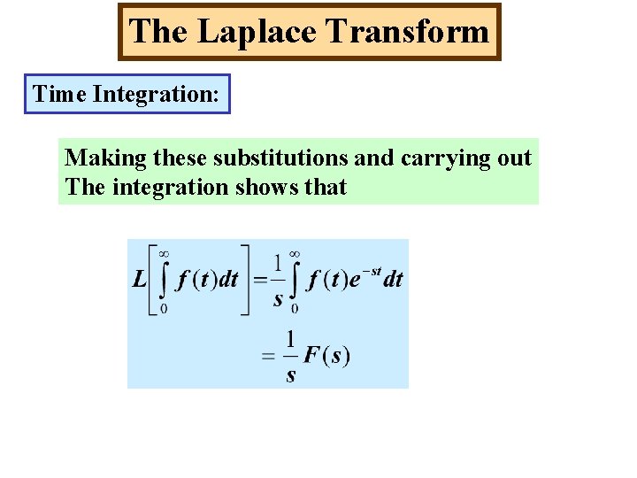 The Laplace Transform Time Integration: Making these substitutions and carrying out The integration shows