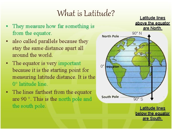 What is Latitude? • They measure how far something is from the equator. •