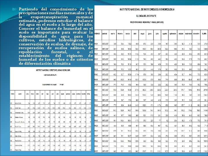  Partiendo del conocimiento de las precipitaciones medias mensuales y de la evapotranspiración mensual