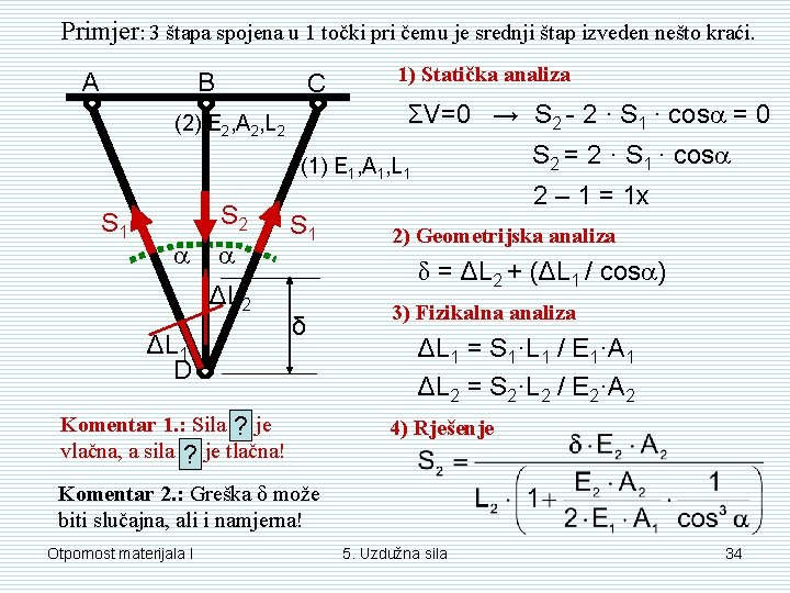 Primjer: 3 štapa spojena u 1 točki pri čemu je srednji štap izveden nešto Primjer: 3 štapa spojena u 1 točki pri čemu je srednji štap izveden nešto