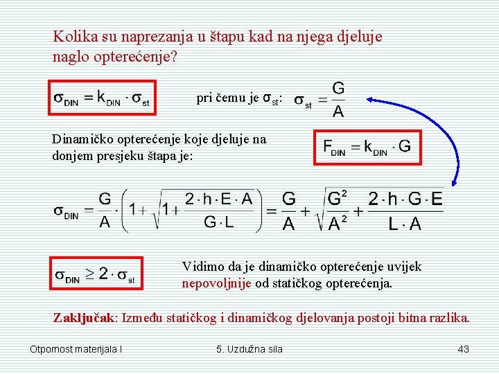 Kolika su naprezanja u štapu kad na njega djeluje naglo opterećenje? pri čemu je Kolika su naprezanja u štapu kad na njega djeluje naglo opterećenje? pri čemu je